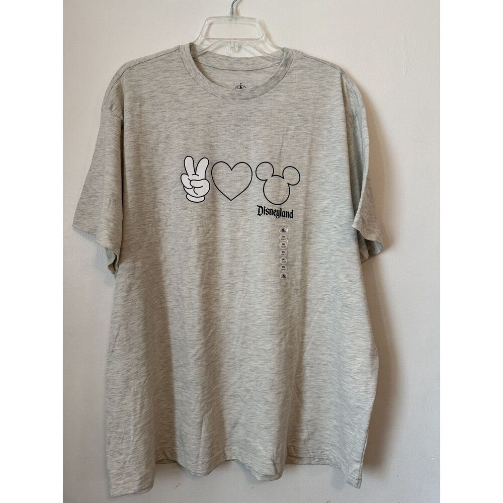 New Disneyland Peace Love Mickey T-Shirt 2XL Gray Disney Parks Graphic Tee